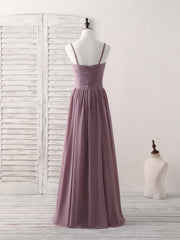 Elegant V-Neck Chiffon Bridesmaid Dress: Simple Long Prom Gown in Dark Pink