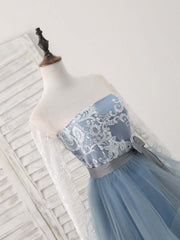 Elegant Gray Tulle Lace Short Prom Dress for Bridesmaids and Special Occasions