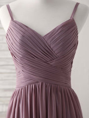 Elegant V-Neck Chiffon Bridesmaid Dress: Simple Long Prom Gown in Dark Pink
