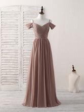 Elegant V-Neck Dark Champagne Chiffon Long Prom Bridesmaid Dress