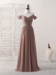 Elegant V-Neck Dark Champagne Chiffon Long Prom Bridesmaid Dress