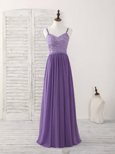 Elegant Purple Lace Chiffon Long Prom Dress, Stunning Bridesmaid Gown for Special Occasions
