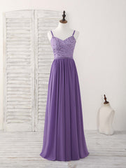 Elegant Purple Lace Chiffon Long Prom Dress, Stunning Bridesmaid Gown for Special Occasions