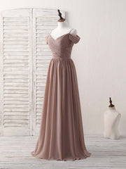 Elegant V-Neck Dark Champagne Chiffon Long Prom Bridesmaid Dress