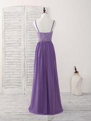 Elegant Purple Lace Chiffon Long Prom Dress, Stunning Bridesmaid Gown for Special Occasions