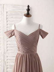 Elegant V-Neck Dark Champagne Chiffon Long Prom Bridesmaid Dress