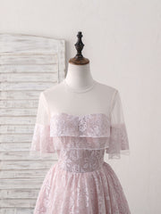 Elegant Pink Round Neck Lace Tulle Short Prom Dress for Homecoming Events