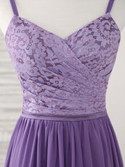 Elegant Purple Lace Chiffon Long Prom Dress, Stunning Bridesmaid Gown for Special Occasions