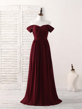 Elegant Burgundy Chiffon Off-Shoulder Long Prom Dress Bridesmaid Gown