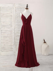 Elegant Burgundy V-Neck Chiffon Gown: Perfect Long Prom or Bridesmaid Dress
