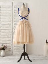 Elegant Champagne Tulle Applique Short Prom Dress Bridesmaid Gown