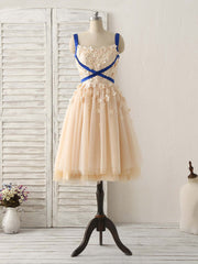 Elegant Champagne Tulle Applique Short Prom Dress Bridesmaid Gown
