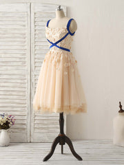 Elegant Champagne Tulle Applique Short Prom Dress Bridesmaid Gown