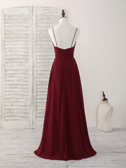 Elegant Burgundy V-Neck Chiffon Gown: Perfect Long Prom or Bridesmaid Dress