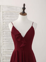 Elegant Burgundy V-Neck Chiffon Gown: Perfect Long Prom or Bridesmaid Dress