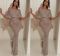 Glittering Off-Shoulder Mermaid Prom Dress: Elegant Sequin-Embellished Gown for Special Occasions