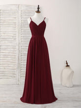 Elegant Burgundy Chiffon A-Line Long Prom Dress for Bridesmaids