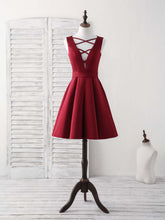 Elegant V-Neck Burgundy Short Prom Dress: Satin A-Line Homecoming Gown for Women