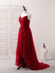 Elegant Burgundy Sweetheart Tulle High-Low Prom Dress for Bridesmaids and Evening
