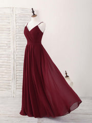 Elegant Burgundy Chiffon A-Line Long Prom Dress for Bridesmaids