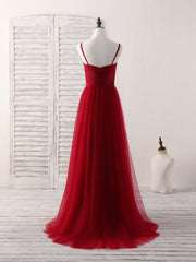 Elegant Burgundy Sweetheart Tulle High-Low Prom Dress for Bridesmaids and Evening