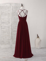 Elegant Burgundy Chiffon A-Line Long Prom Dress for Bridesmaids
