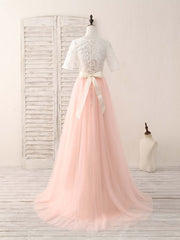 Elegant Pink Tulle Lace Long Prom Dress Bridesmaid Gown for Special Occasions