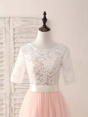 Elegant Pink Tulle Lace Long Prom Dress Bridesmaid Gown for Special Occasions