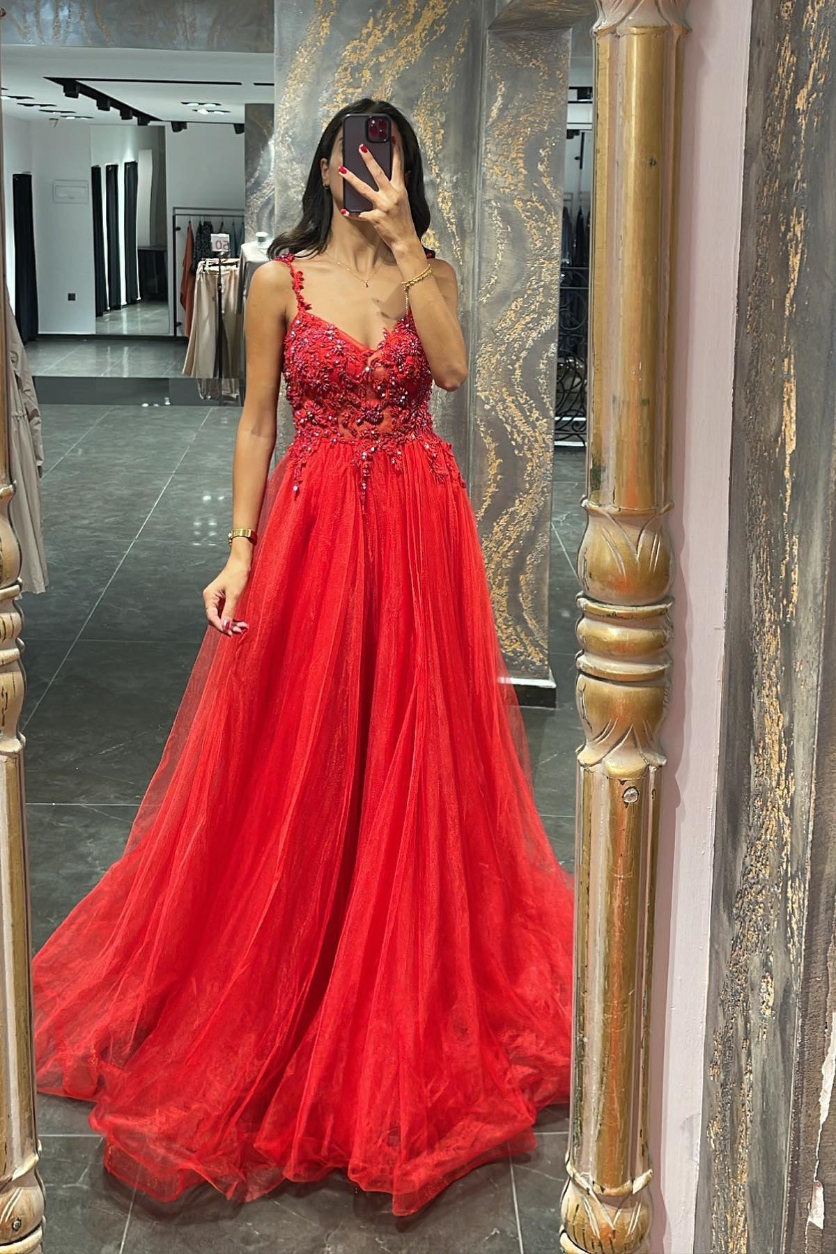 Elegant Spaghetti Strap Mermaid Prom Dress with Stunning Appliques and Beadings
