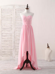 Elegant Pink Sweetheart Chiffon High-Low Prom Bridesmaid Dress for Special Occasions
