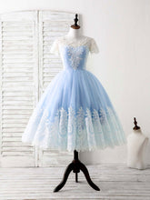 Elegant Blue Tulle Lace Short Prom Dress Bridesmaid Gown