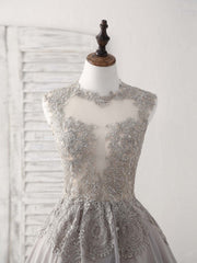 Elegant High-Neck Gray Lace Chiffon Short Prom Dress Bridesmaid Gown