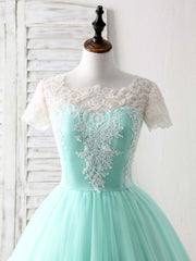 Elegant Green Round Neck Lace Applique Tulle Short Prom Bridesmaid Dress