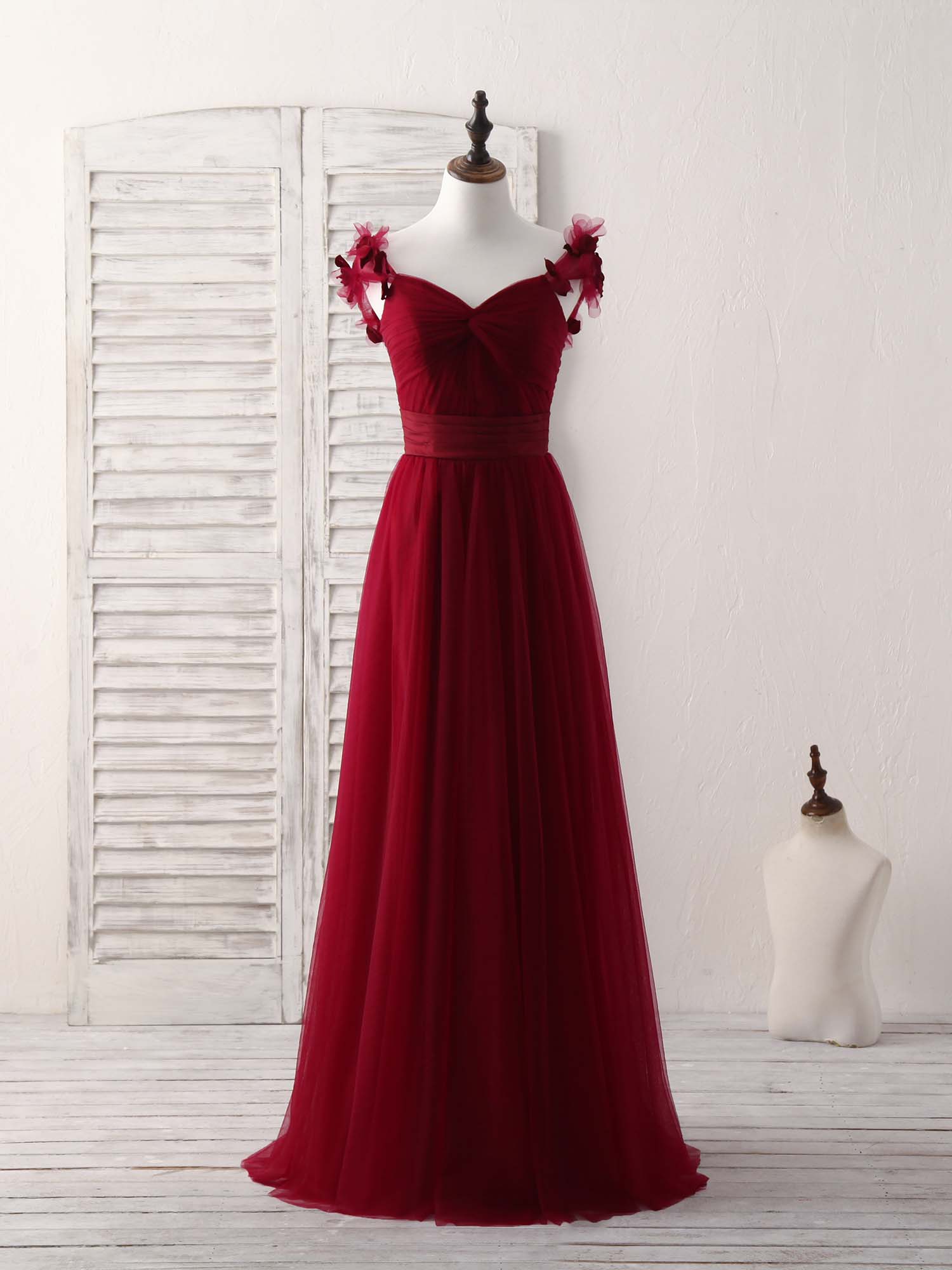 Elegant Simple Burgundy Tulle Long Prom Dress, Perfect Bridesmaid Gown