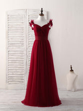 Elegant Simple Burgundy Tulle Long Prom Dress, Perfect Bridesmaid Gown