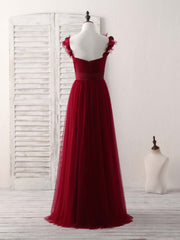 Elegant Simple Burgundy Tulle Long Prom Dress, Perfect Bridesmaid Gown
