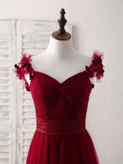 Elegant Simple Burgundy Tulle Long Prom Dress, Perfect Bridesmaid Gown