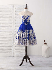 Elegant Blue Tulle Lace Applique Short Prom Dress Bridesmaid Gown