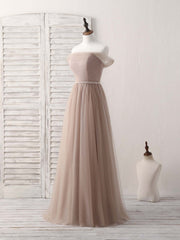 Elegant Champagne Off-Shoulder Tulle Gown for Prom and Evening Wear