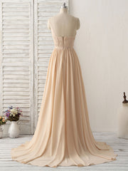 Simple Champagne V-Neck Chiffon Bridesmaid Dress: Elegant Long Prom Gown