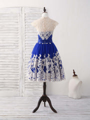 Elegant Blue Tulle Lace Applique Short Prom Dress Bridesmaid Gown
