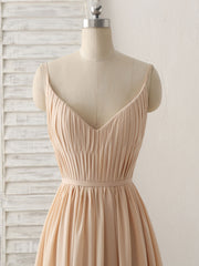 Simple Champagne V-Neck Chiffon Bridesmaid Dress: Elegant Long Prom Gown