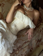 Modest Strapless Chiffon Long Prom Dress For Women Evening Wear