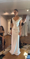 Sexy Sheath Off Shoulder Satin Long Wedding Dresses For Women