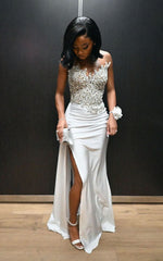 Stunning Long White A-Line Prom Dress with Slit Detailing