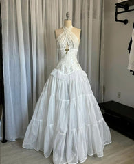 Elegant Halter Lace A Line Wedding Formal Party Dress