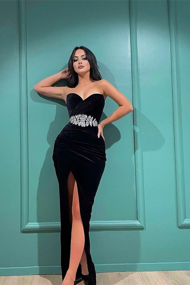 Elegant Black Sweetheart Long Prom Dress with Thigh High Split