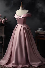 Elegant Off-Shoulder Pink A-Line Prom Dress: Sleeveless, Strapless, Long Gown