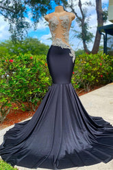Elegant Black Sleeveless Strapless Applique Mermaid Prom Dress for Special Occasions