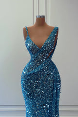 Stunning Blue Sleeveless Sequin Mermaid Prom Dress - Elegant Long Formal Evening Gown